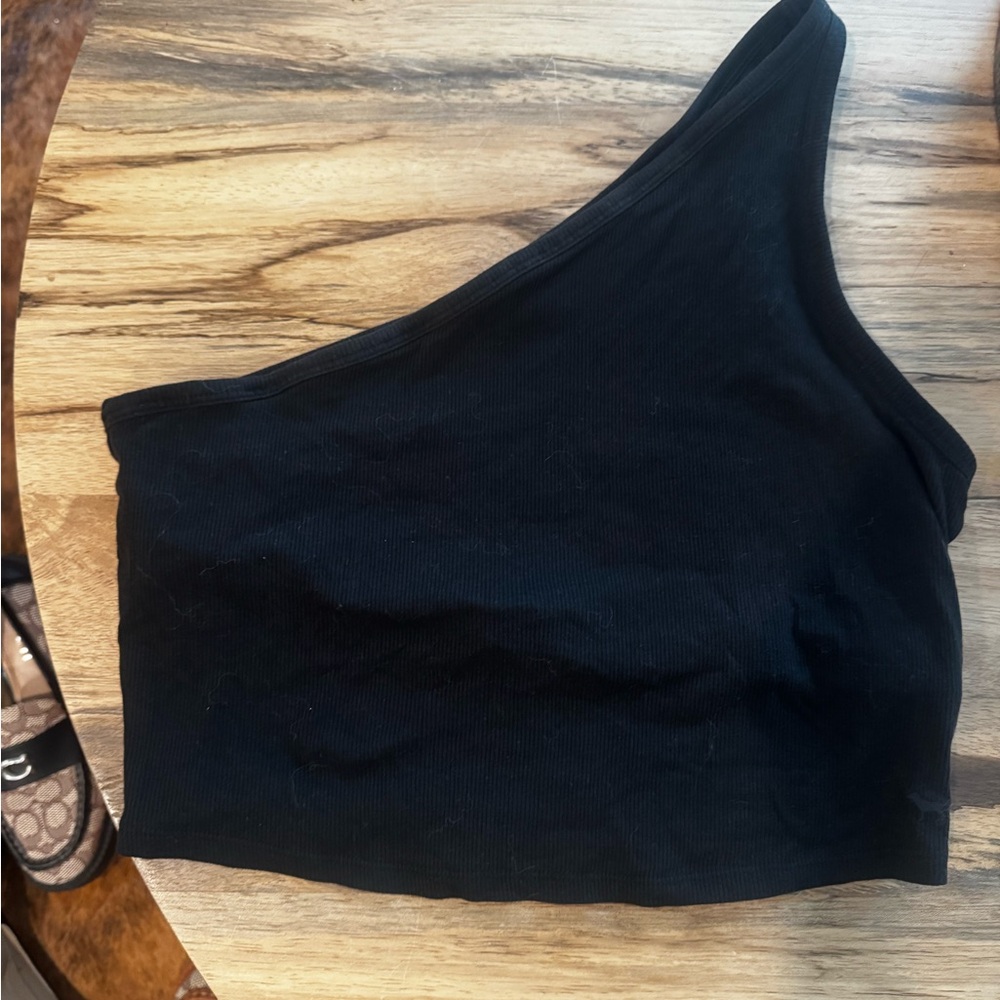 PINK Victoria's Secret Black One-Shoulder Crop Top